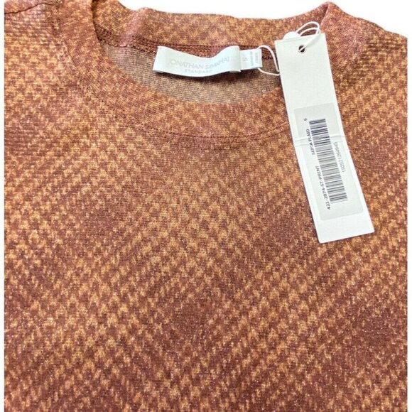 JONATHAN SIMKHAI Sz S Shirt Sheer Shimmer Sepia Plaid Designer Luxury Retro Boho - Picture 2 of 4